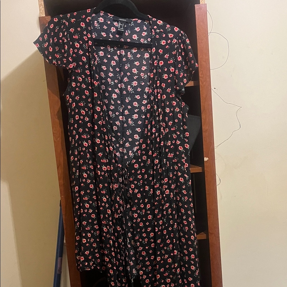 Forever 21 Black wrap Dress with Pink Floral Pattern